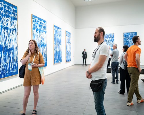 People viewing contemporary art in a gallery