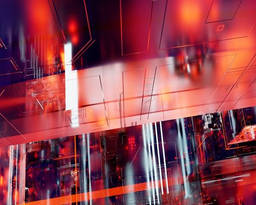 Abstract tech circuits overlay on a modern city street